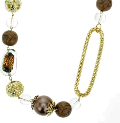 Behave - Lange ketting dames - goudkleur bruin glas - retro stijl