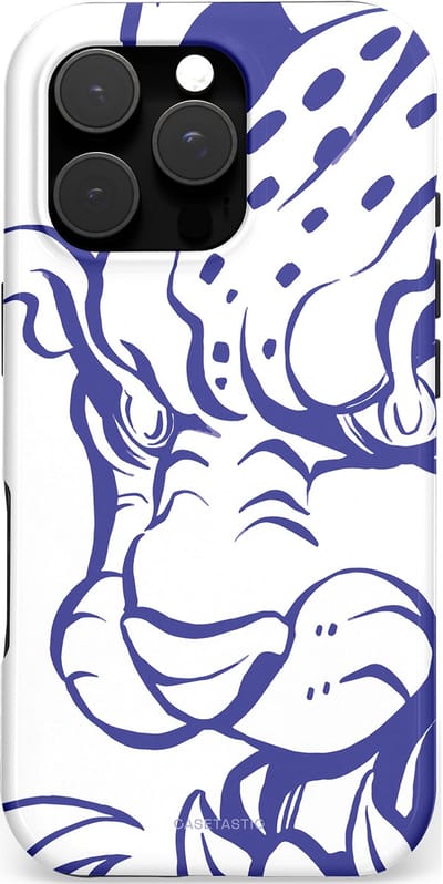 Casetastic hoesje geschikt voor Apple iPhone 16 Pro - MagSafe - Dubbellaagse bescherming - Blauwe Panter Hoofd - Fashion Case - Wit Lavendel Donkerblauw Lichtgrijs