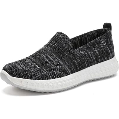 Chaussures plates à enfiler pour femmes Semelle souple antidérapante Sneakers tricotées en maille respirante Chaussures de sport décontractées Chaussures de marche d'extérieur printemps et automne 36 noir
