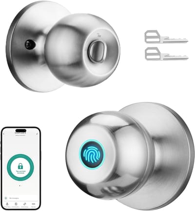 Slimme Vingerafdruk Deurkruk – Biometrisch, App & Sleutel, Sleutelloos – Satijnnikkel voor Voordeur & Slaapkamer