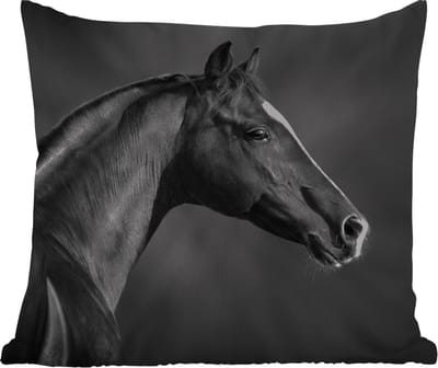 Sierkussen Buiten - Paard - Dieren - Zwart - Wit - Portret - 60x60 cm - Weerbestendig