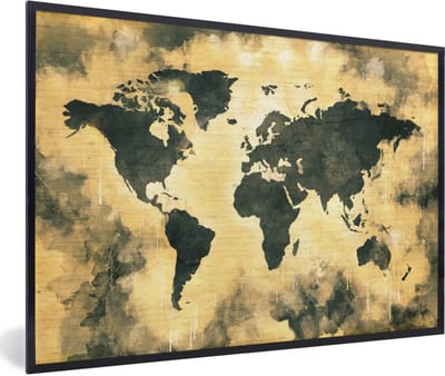 Poster in lijst - Fotolijst 90x60 cm - Posters - Wereldkaart - Zwart - Bruin - Posterlijst zwart - Decoratie - Wanddecoratie woonkamer - Muurdecoratie slaapkamer