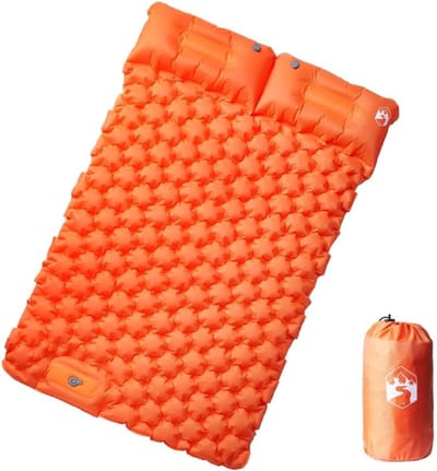 Zelfopblaasbaar Matras - Luchtbed Dubbel - Kamperen Outdoor - Inclusief Kussen - Waterdicht Duurzaam - Oranje