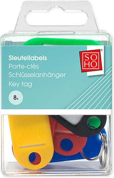 SOHO Sleutellabels – Sleutelhangers – Labels voor aan je sleutel – Bagagelabel – Gekleurde sleutellabels – 8 stuks