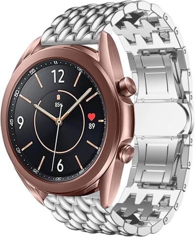 Stalen Smartwatch bandje - Geschikt voor Samsung Galaxy Watch 3 - 41mm / Galaxy Watch 1 42mm / Galaxy Watch Active / Active 2 / Gear Sport bandje - stalen draak band - Zilver