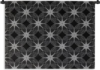 Wandkleed - Wanddoek - Kompas - Patronen - Zwart Wit - 60x45 cm - Wandtapijt