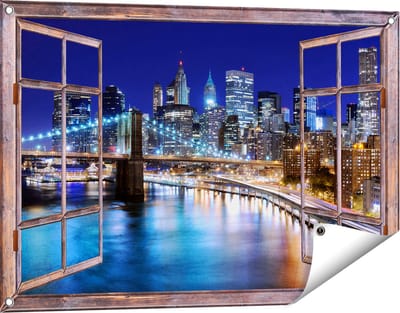 Gards Tuinposter Doorkijk Skyline New York in het Centrum - 90x60 cm - Tuindoek - Tuindecoratie - Wanddecoratie buiten - Tuinschilderij