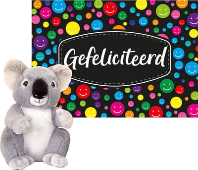 Keel toys - Cadeaukaart A5 Gefeliciteerd met superzacht knuffeldier koala 26 cm