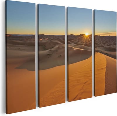 Artaza Canvas Schilderij Vierluik Woestijn in de Sahara met een Opkomende Zon - 80x60 - Foto Op Canvas - Canvas Print