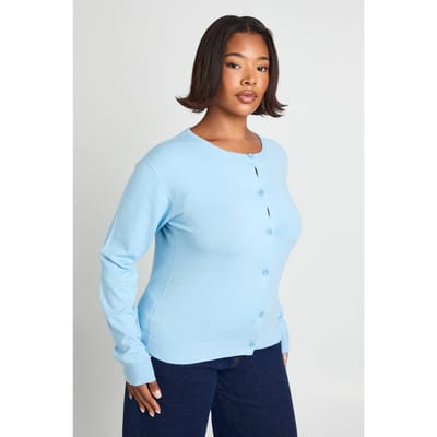 boohoo Dames Plus Ribgebreide Ronde Hals Doorknoop Cardigan | Blauw | Maat: 46