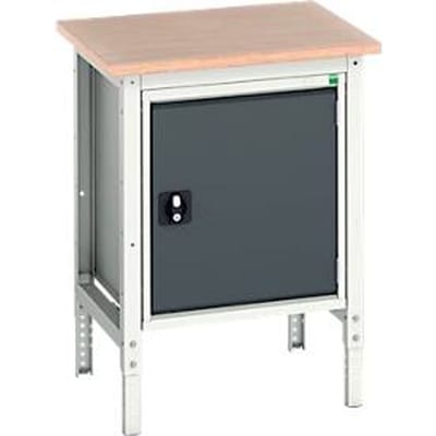 Bott verso werkbank in doosvorm, multiplexplaat, 1 deur, 1 legbord, B 700 x D 600 x H 780 - 930 mm, lichtgrijs / antracietgrijs