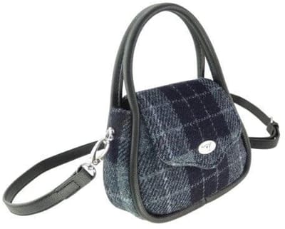 Mini Handtas Buchan Grijs Zwart - 20 x 14 x7 - Schouderband - Harris Tweed - Glen Appin of Scotland