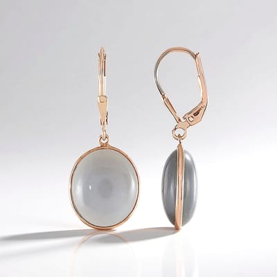 Cavill - Zilveren Oorbellen met 11,79 ct Ovale Maansteen - 925 Sterling Zilver Roségoud Verguld - Stijlvolle Cabochon Oorbellen - Dames Sieraden
