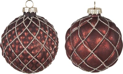 Clayre & Eef Kerstbal Set van 2 Overig Ø 8 cm Rood Glas Kerstballen