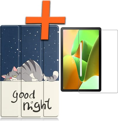 Hoesje - Geschikt voor Lenovo Tab M10 Plus (3e / 3rd Generatie) - Met Screenprotector - Trifold Bookcase - Hard Cover - Hardcover Book Case - Tablet Hoes - Kat