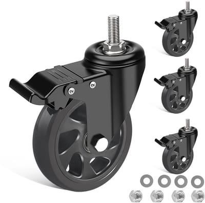 Dailygoods- Zwenkwielen 125 mm met rem - Zwenkwielen set van 4 - Meubelwielen met M10 schroef - Heavy duty wielen - 360° rotatie - Draagvermogen tot 700 kg