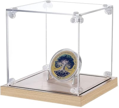 Dailygoods- Muntvitrine 10 x 10 x 10 cm - Doorzichtige Acryl Houder - Beschermende Muntendoos - Showcase voor Verzamelaars - 360 Graden Zicht - Displayezel van Zinklegering - Muntenhouder