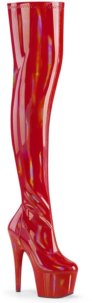 Pleaser - ADORE-3000HWR Plateau Overknee Laarzen - Paaldans schoenen - 35 Shoes - Rood