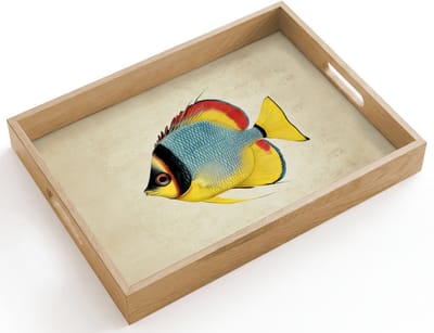 Dienblad hout 40x30 cm - Schootdienblad - Kleurrijk - Vis - Schubben - Illustratie - Borrelplank rechthoek - Plateau dienbladen