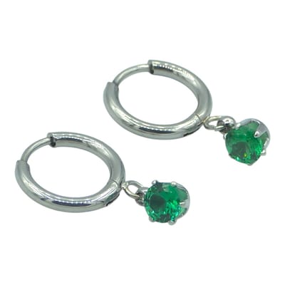 Stainless steel oorringen met groen zirkonia steentje – Klein - 11.5mm