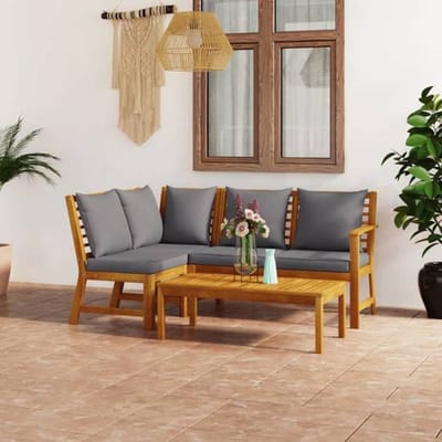 Salon de jardin - MAISON EXCLUSIVE - 4 pièces - Bois d'acacia massif - Design modulaire - Coussins déhoussables gris
