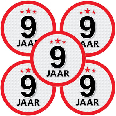 9 jaar leeftijd sticker - 10x - rond - Dia 15 cm - 9 jaar verjaardag - jubileum - leeftijd versiering