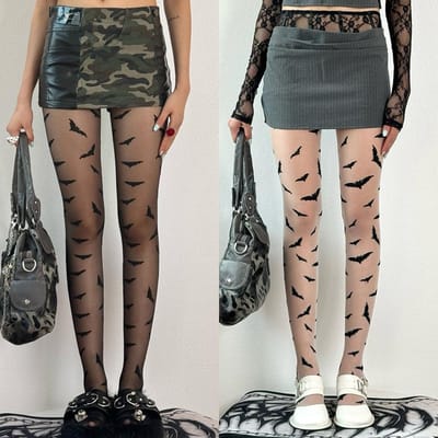 Halloween Dames Persoonlijkheid Panty Zwart Vleermuispatroon Gotische Panty 15D Sexy Lange Kousen Y2K One Size