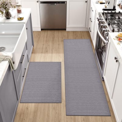 Unyqoos ® Antislip Keukenmatten Set voor Diverse Ruimtes - 2 Stuks, Wasbaar en Slijtvast, Grijs, 43,5 x 75 cm + 43,5 x 150 cm