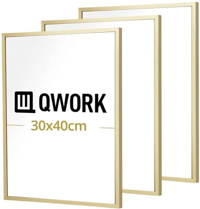 Dailygoods - QWORK® Set van 3 aluminium fotolijsten 30x40 cm goud - onbreekbaar acrylglas - voor portretten, puzzels, posters, certificaten