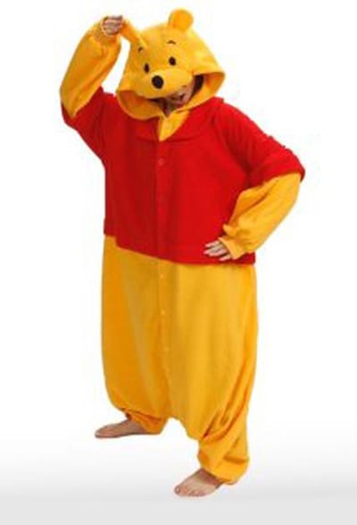 KIMU® Onesie Gele Beer Pak Kind - Maat 140-146 - Beertje Kostuum Kinderen Berenpak Jumpsuit Pyjama Jongen Meisje Winnie Fleece Overall Festival