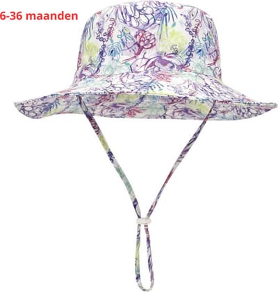 Livano Zonnehoed - Reishoed - UV Beschermende Hoed - Bucket Hat - Festival - Pet - Hoedje Voor Baby - Hoofdbescherming - Paarse Bloem - 3-36 Maanden