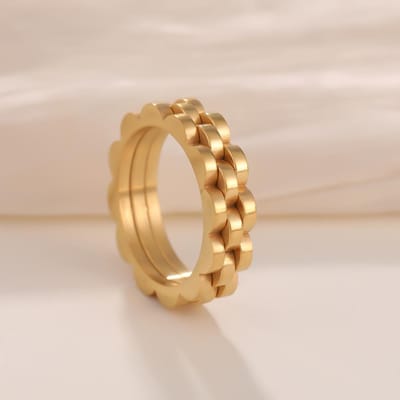 Europese en Amerikaanse Niche Tandwiel Roestvrij Staal Ring, Hip-hop Minimalistische Stijl, Mode Roestvrij Staal Vingerring 8 beige