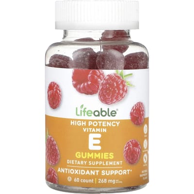 Gummies à la vitamine E Lifeable, haute puissance, framboise naturelle, 268 mg, 60 gummies (134 mg par bonbon gélifié)
