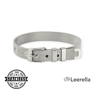 Leerella Trendy Roestvrij Stalen Zilver Riemarmbanden - Dames en Heren - Stijlvolle Accessoires – Moederdag - Valentijnsdag en Verjaardagen - Verstelbaar - 10mm Breed, 21cm Lang