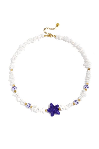 Bijoutheek Collier Zomer Strand Kralen Zeester Wit
