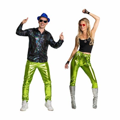 Partychimp Groene Legging Broek Disco Broek Heren Disco Broek Dames Disco outfit Carnavalskleding Heren Carnavalskleding Dames Carnaval Foute Party Glanzende Legging Jaren 80 & 90 Kostuum Toppers 2026 - Polyester - Groen - Unisex - Maat S/M