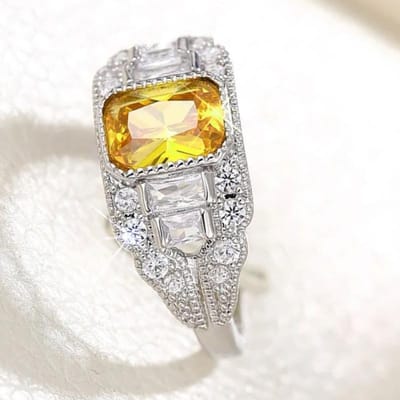 Bijoux mignons, simples, romantiques, élégants, Bague en cristal goutte d'eau, Zircon jaune pour femme, Accessoires de banquet haut de gamme 9