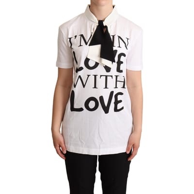 Dolce & Gabbana Dames Witte Katoen Zijde Mix Ascot Kragen T-shirt