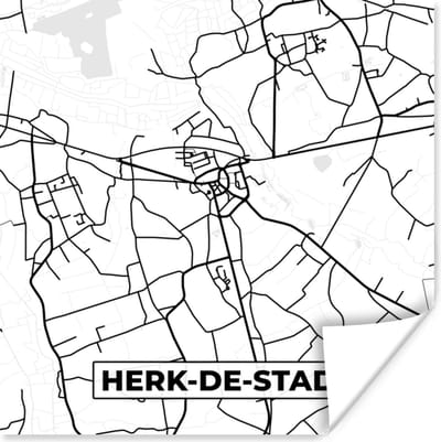 Poster Zwart Wit – België – Plattegrond – Stadskaart – Kaart – Herk de Stad - 100x100 cm XXL