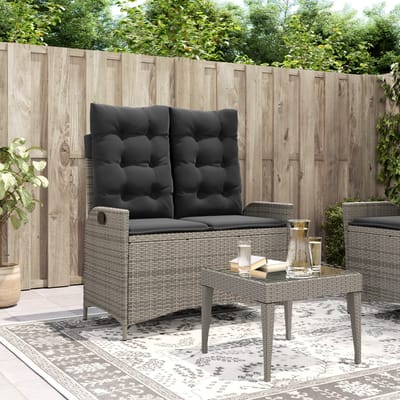 vidaXL - Tuinbankje - verstelbaar - met - kussens - poly - rattan - grijs