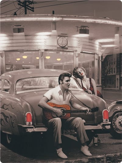 Signs USA - retro wandbord - dibond - Elvis Presley & Marilyn Monroe - Crossroads - 33 x 44 cm