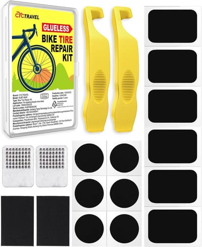 Fietsband Reparatiekit - Bandenplak Set - Onderweg Repareren - Lijmvrije Plakker - 12 Delig - Geel Zwart