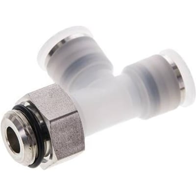 10mm x G3/8'' rechte hoek T-stuk PA/RVS Insteekfitting Buitendraad FDA Draaibaar EPDM