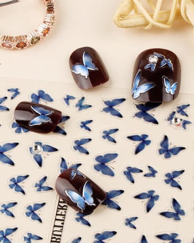 Duurzame en Textuur Nail Art Stickers voor DIY, Blauwe Vlinder Ontwerpen voor Vrouwen en Meisjes