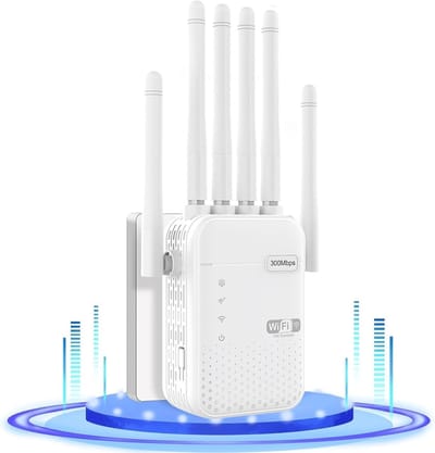 Wifi Versterker - Draadloos Internet - Bereik Vergroten - 6 Krachtige Antennes - 300m² Dekking