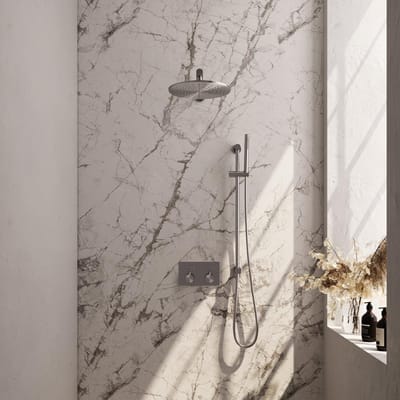 Brauer Brushed Edition Thermostatische Regendoucheset Inbouw - Hoofddouche 30 cm - Rechte Wandarm - Met Drukknoppen - Handdouche Staaf - Doucheslang - Geintegreerde Glijstang - Rvs