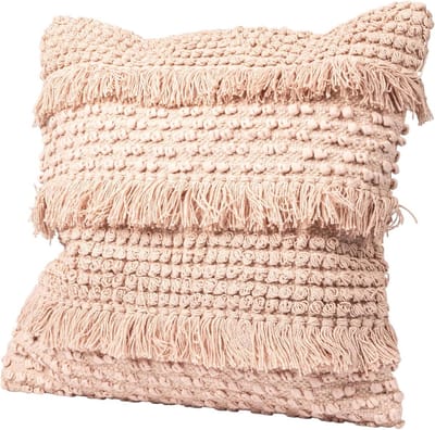 Vierkant Kussen - Decoratief Sierkussen - Woonkamer Aankleden - Franje en Diverse Texturen - 50x50 cm - Roze
