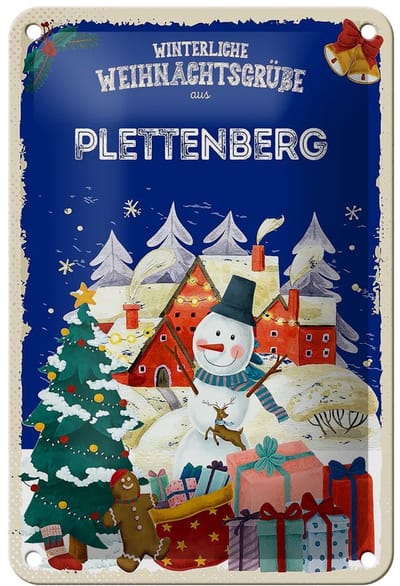 Blechschild Weihnachtsgrüße PLETTENBERG Geschenk Dekoration 12x18cm