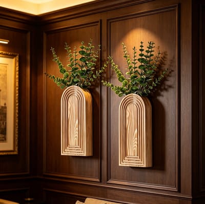 Houten Wandvaas Set van 2 – Boho Wanddecoratie voor Droogbloemen en Takken – Moderne Muurdecoratie voor Woonkamer, Slaapkamer en Hal – Bruin