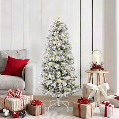 vidaXL - Kunstmatige - Hinged - Kerstboom - 150 - LED's - Groen - en - Wit - 150 - cm